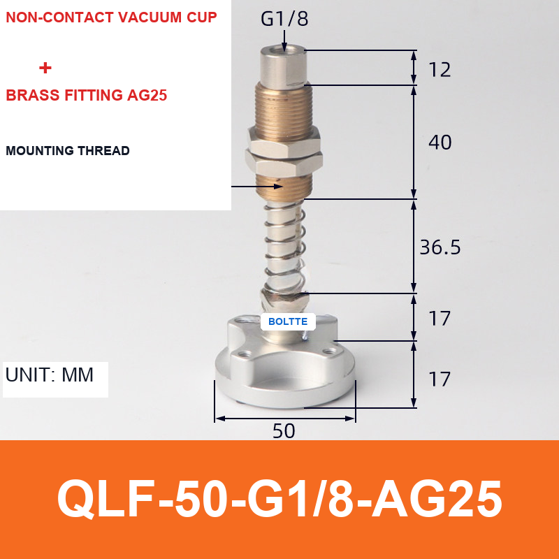 QLF-50-G1/8-AG25, Bernoulli non-contact vacuum cup or fitting with technical dimensions