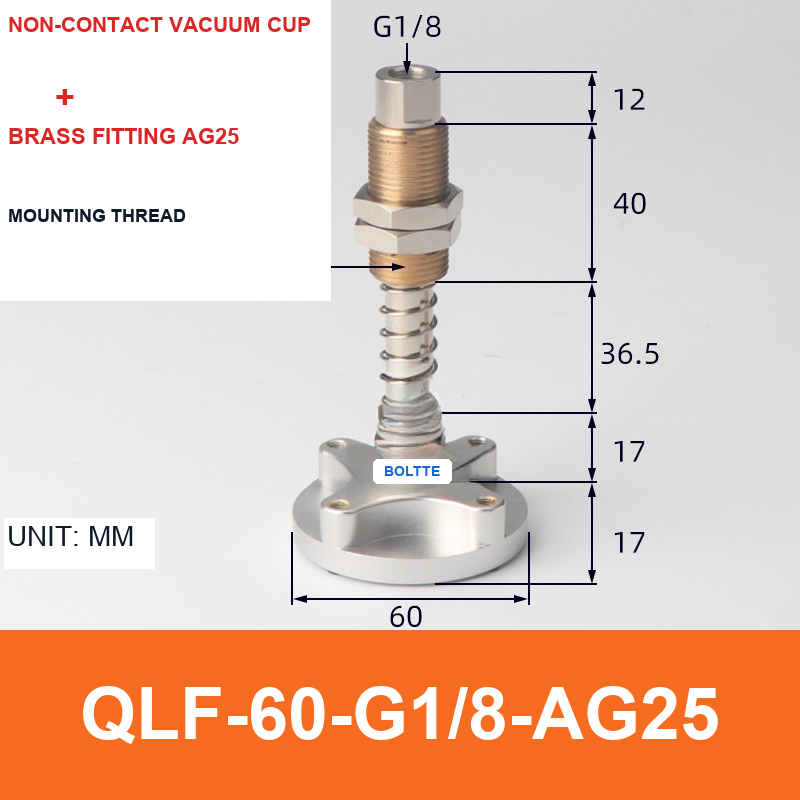 QLF-60-G1/8-AG25, Bernoulli non-contact vacuum cup or fitting with technical dimensions