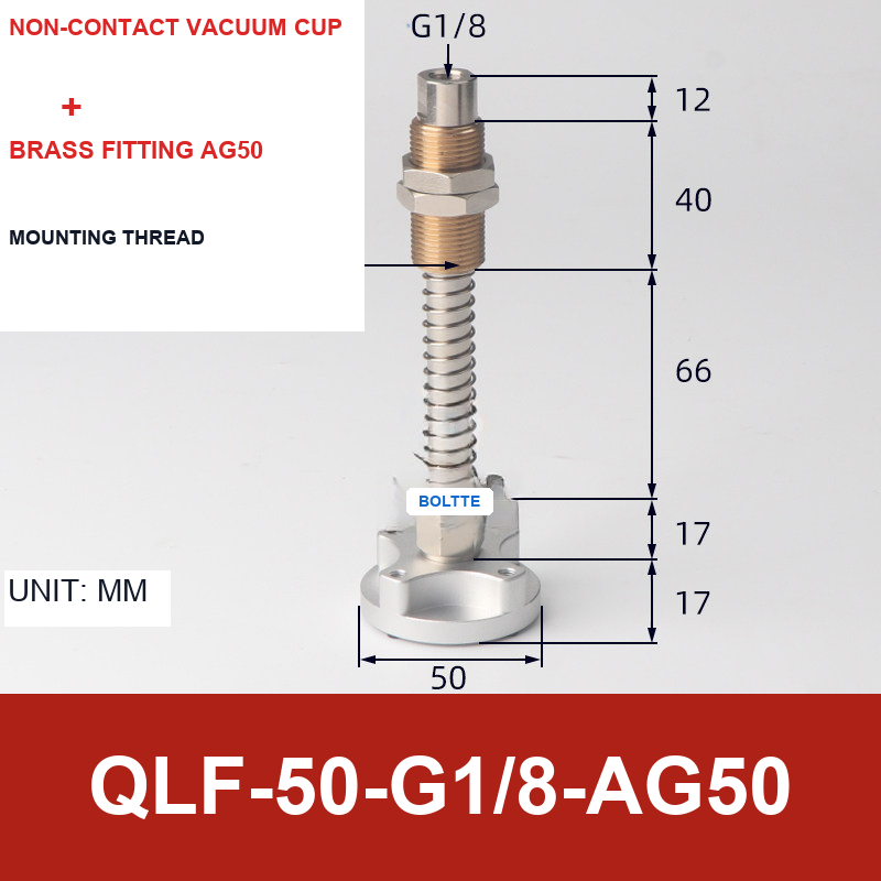 QLF-50-G1/8-AG50, Bernoulli non-contact vacuum cup or fitting with technical dimensions