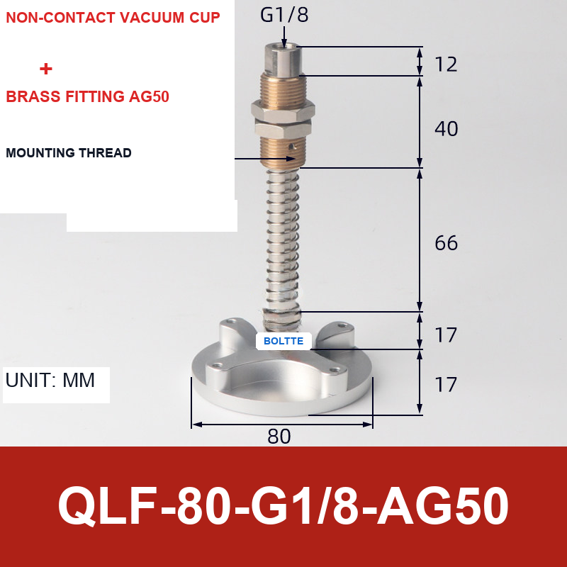 QLF-80-G1/8-AG50, Bernoulli non-contact vacuum cup or fitting with technical dimensions