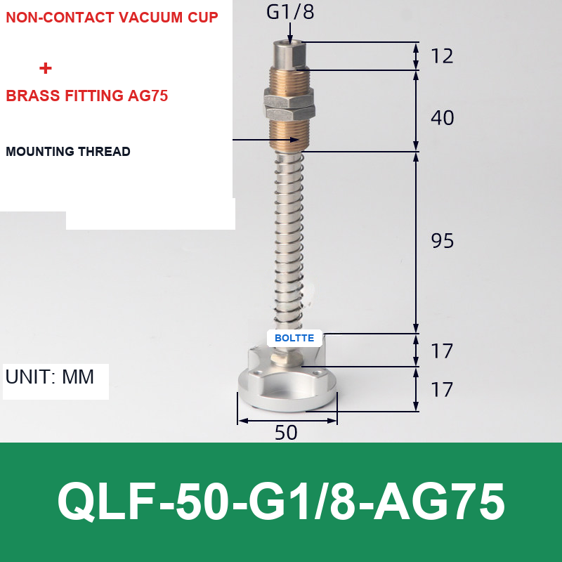 QLF-50-G1/8-AG75, Bernoulli non-contact vacuum cup or fitting with technical dimensions