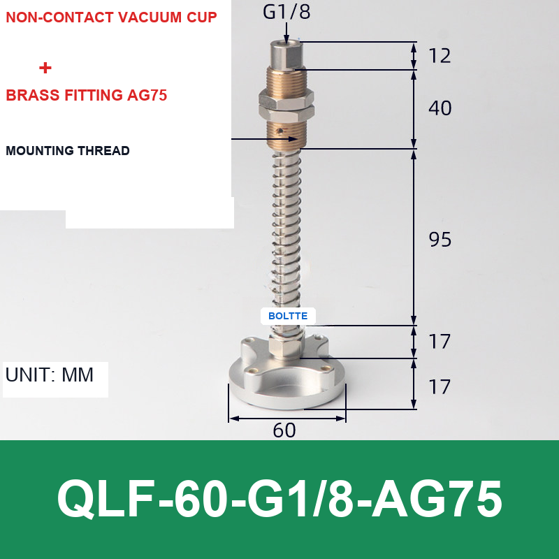 QLF-60-G1/8-AG75, Bernoulli non-contact vacuum cup or fitting with technical dimensions