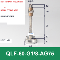 QLF-60-G1/8-AG75, Bernoulli non-contact vacuum cup or fitting with technical dimensions