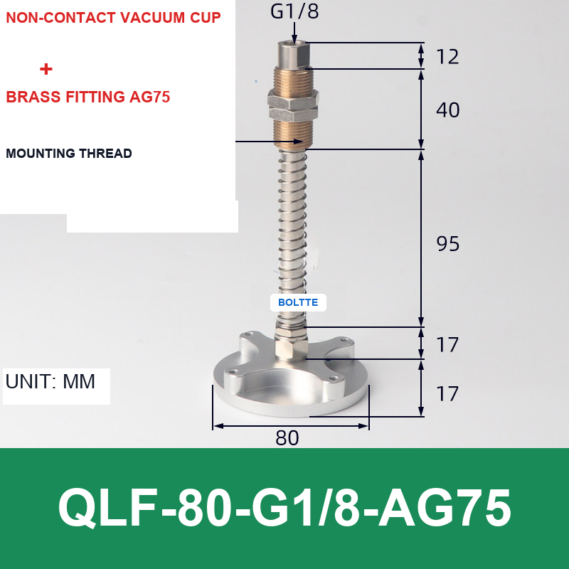 QLF-80-G1/8-AG75, Bernoulli non-contact vacuum cup or fitting with technical dimensions