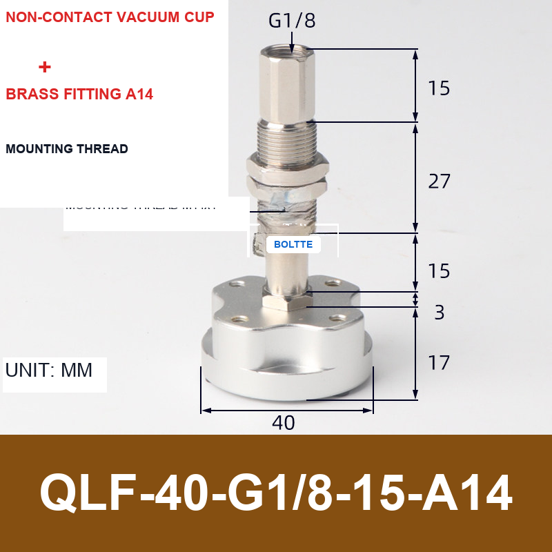 QLF-40-G1/8-15-A14, Bernoulli non-contact vacuum cup or fitting with technical dimensions