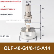 QLF-40-G1/8-15-A14, Bernoulli non-contact vacuum cup or fitting with technical dimensions