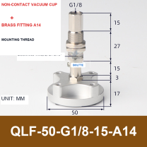 QLF-50-G1/8-15-A14, Bernoulli non-contact vacuum cup or fitting with technical dimensions