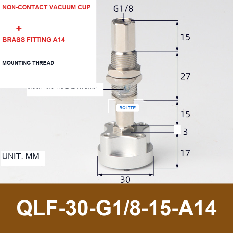 QLF-30-G1/8-15-A14, Bernoulli non-contact vacuum cup or fitting with technical dimensions