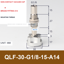 QLF-30-G1/8-15-A14, Bernoulli non-contact vacuum cup or fitting with technical dimensions