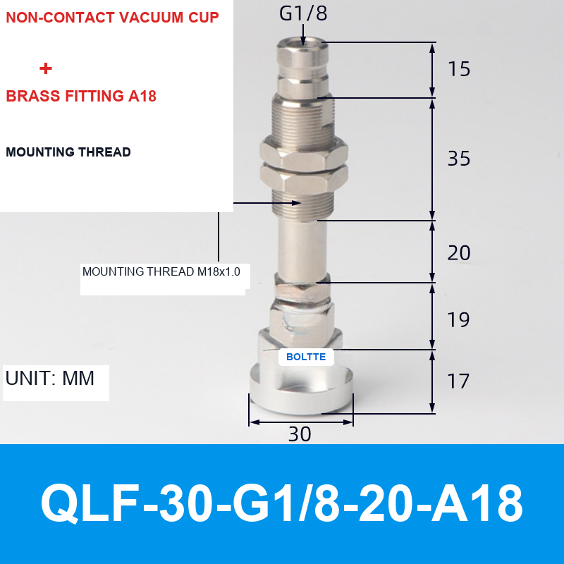 QLF-30-G1/8-20-A18, Bernoulli non-contact vacuum cup or fitting with technical dimensions