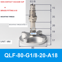 QLF-80-G1/8-20-A18, Bernoulli non-contact vacuum cup or fitting with technical dimensions