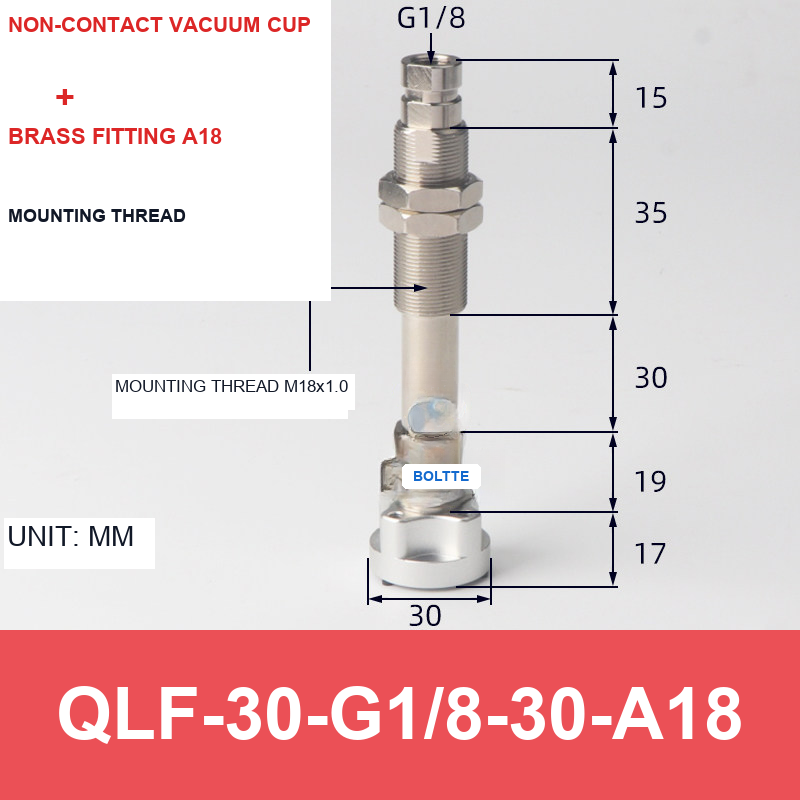 QLF-30-G1/8-30-A18, Bernoulli non-contact vacuum cup or fitting with technical dimensions