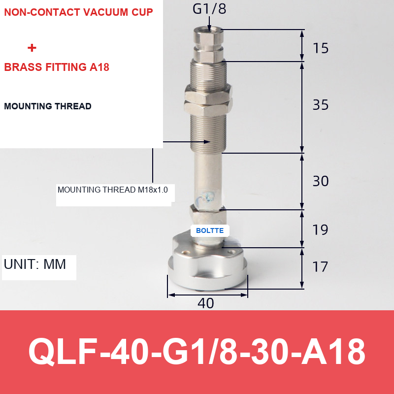 QLF-40-G1/8-30-A18, Bernoulli non-contact vacuum cup or fitting with technical dimensions