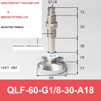 QLF-60-G1/8-30-A18, Bernoulli non-contact vacuum cup or fitting with technical dimensions