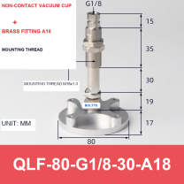 QLF-80-G1/8-30-A18, Bernoulli non-contact vacuum cup or fitting with technical dimensions