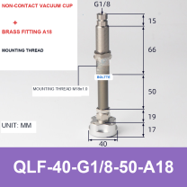 QLF-40-G1/8-50-A18, Bernoulli non-contact vacuum cup or fitting with technical dimensions