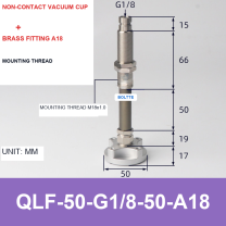QLF-50-G1/8-50-A18, Bernoulli non-contact vacuum cup or fitting with technical dimensions