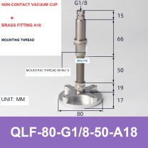 QLF-80-G1/8-50-A18, Bernoulli non-contact vacuum cup or fitting with technical dimensions