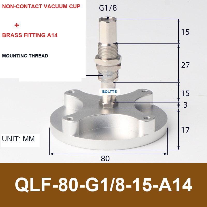 QLF-80-G1/8-15-A14, Bernoulli non-contact vacuum cup or fitting with technical dimensions