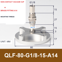 QLF-80-G1/8-15-A14, Bernoulli non-contact vacuum cup or fitting with technical dimensions