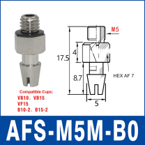 AFS-M5M-B0 – M5 Male Thread, Type B0, aluminum-alloy vacuum cup adapter, M5 Male connection, with technical dimensions
