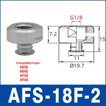 AFS-18F-2 – G1/8 Female Thread, Type 2, aluminum-alloy vacuum cup adapter, G1/8 Female connection, with technical dimensions