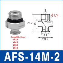 AFS-14M-2 – G1/4 Male Thread, Type 2, aluminum-alloy vacuum cup adapter, G1/4 Male connection, with technical dimensions