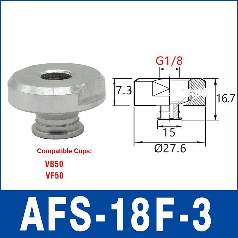 AFS-18F-3 – G1/8 Female Thread, Type 3, aluminum-alloy vacuum cup adapter, G1/8 Female connection, with technical dimensions