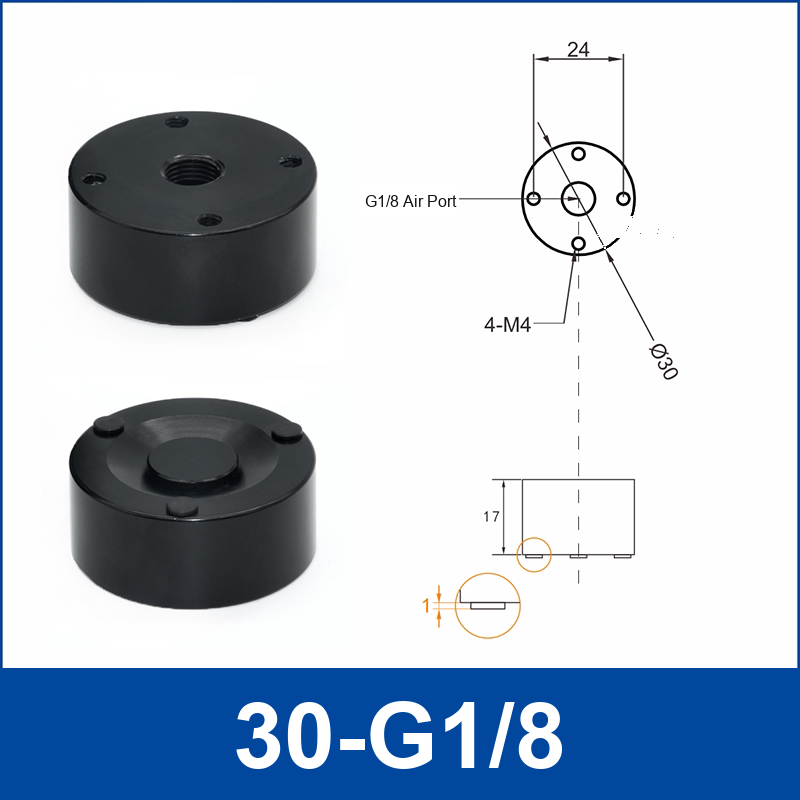 30-G1/8 + 6 mm Push-In Fitting non-contact vacuum gripper or floating tooling with technical dimensions