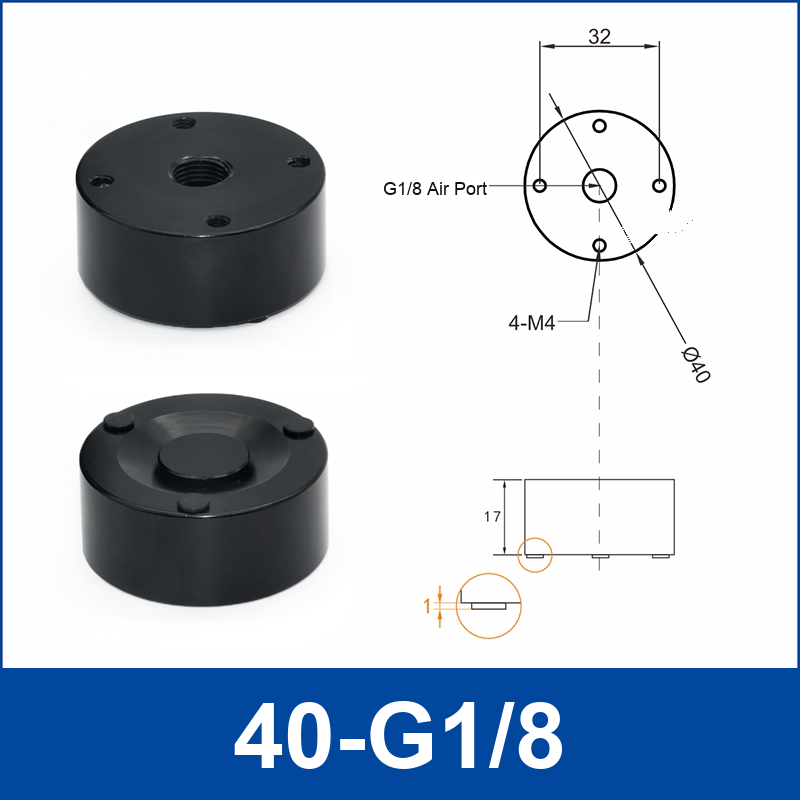 40-G1/8 + 6 mm Push-In Fitting non-contact vacuum gripper or floating tooling with technical dimensions