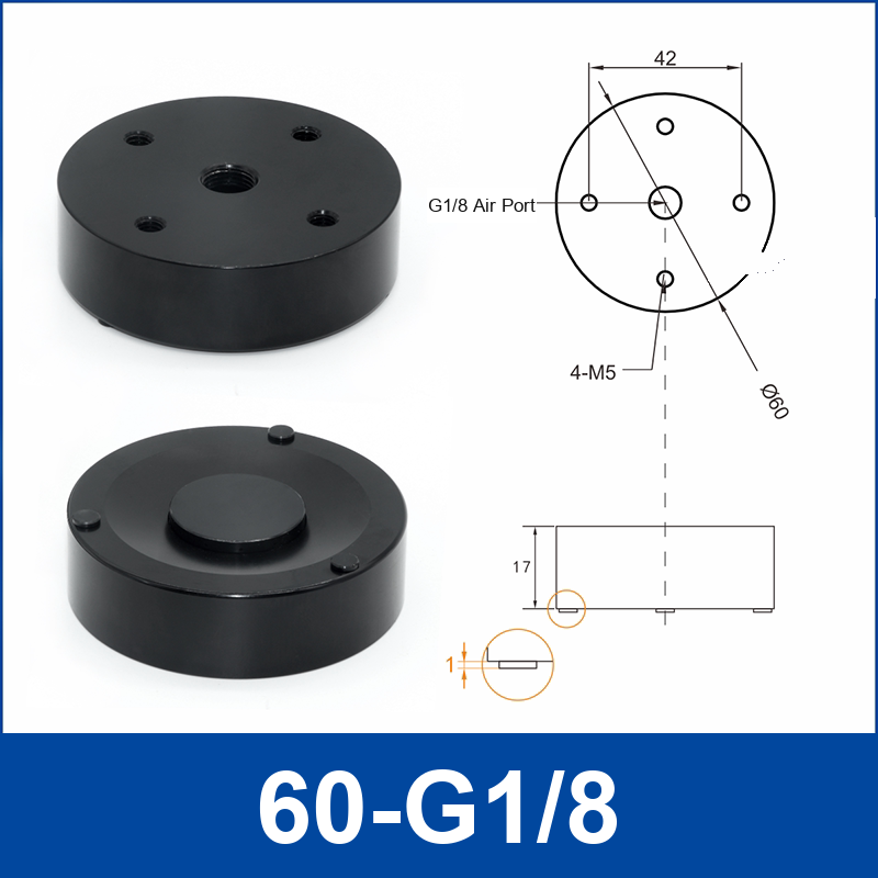 60-G1/8 + 6 mm Push-In Fitting non-contact vacuum gripper or floating tooling with technical dimensions