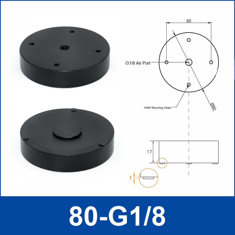 80-G1/8 + 6 mm Push-In Fitting non-contact vacuum gripper or floating tooling with technical dimensions