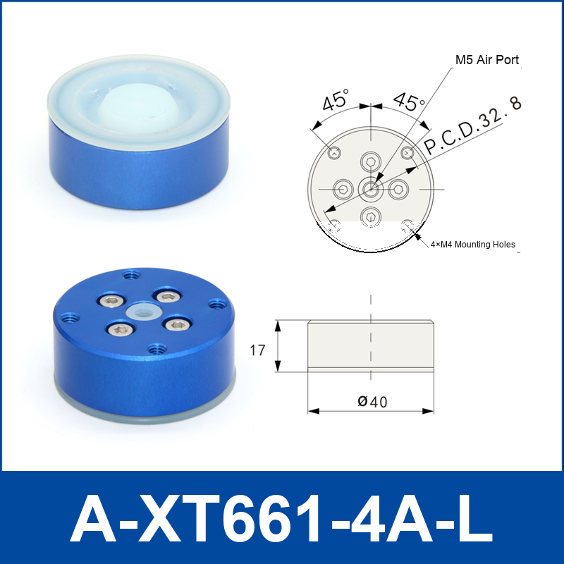 A-XT661-4A-L Left-Hand Rotation non-contact vacuum gripper or floating tooling with technical dimensions