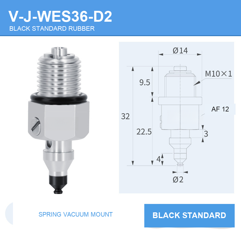 V-J-WES36-D2 spring vacuum cup mount with dimensional drawing