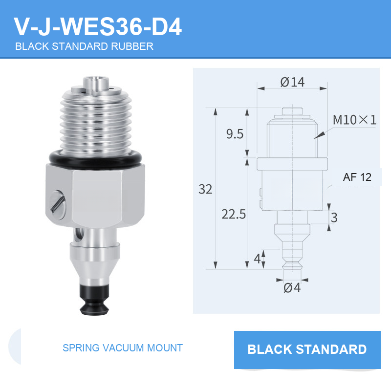 V-J-WES36-D4 spring vacuum cup mount with dimensional drawing