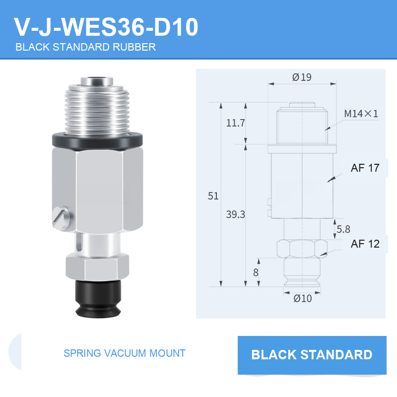 V-J-WES36-D10 spring vacuum cup mount with dimensional drawing