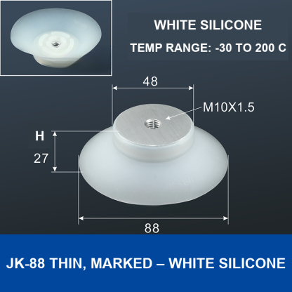 JK-88 Thin, Marked – White Silicone silicone vacuum cup, 88 mm, White Silicone, M10×1.5, with technical dimensions