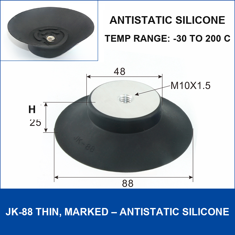 JK-88 Thin, Marked – Antistatic Silicone silicone vacuum cup, 88 mm, Antistatic Silicone, M10×1.5, with technical dimensions