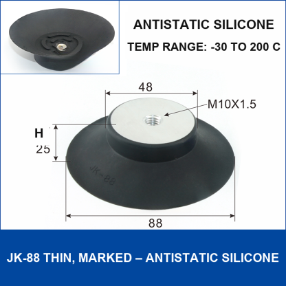 JK-88 Thin, Marked – Antistatic Silicone silicone vacuum cup, 88 mm, Antistatic Silicone, M10×1.5, with technical dimensions