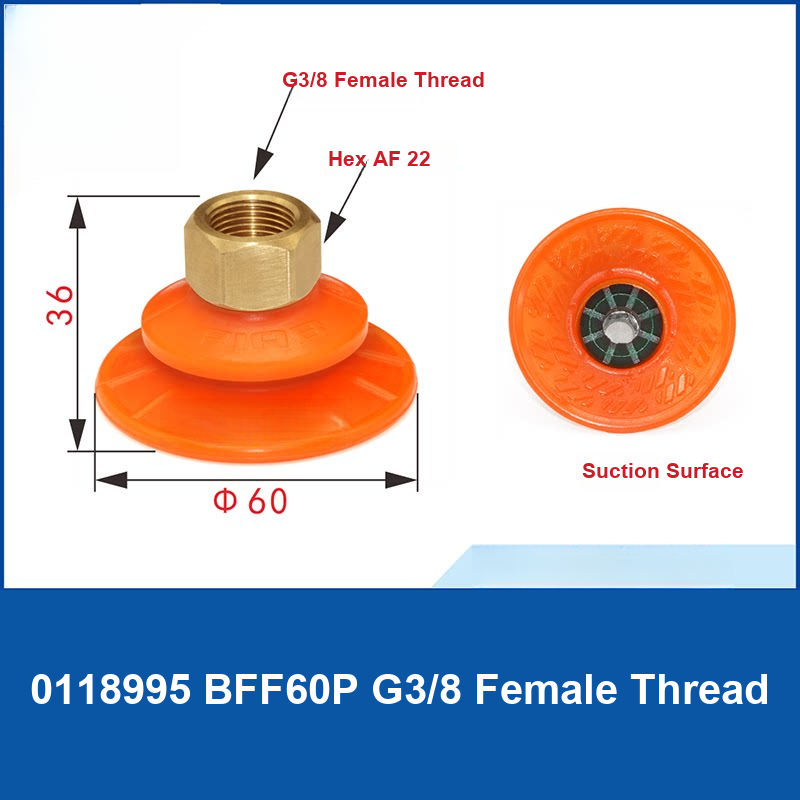 0118995 BFF60P G3/8 Female Thread polyurethane vacuum suction cup with dimensions