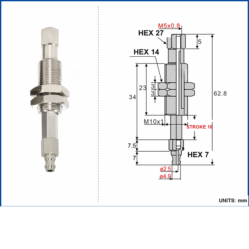 A-PT1-K10-B5-A10 non-rotary mini vacuum cup mount with dimensional drawing
