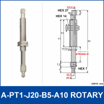 A-PT1-J20-B5-A10 rotary mini vacuum cup mount with dimensional drawing