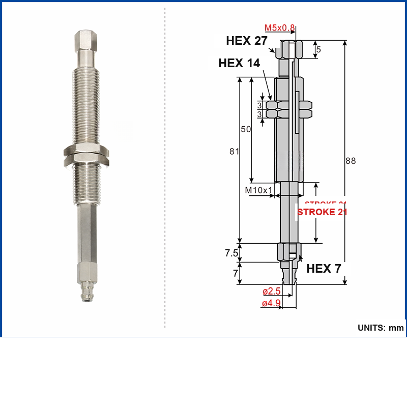 A-PT1-K20-B5-A10 non-rotary mini vacuum cup mount with dimensional drawing