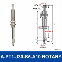 A-PT1-J30-B5-A10 rotary mini vacuum cup mount with dimensional drawing
