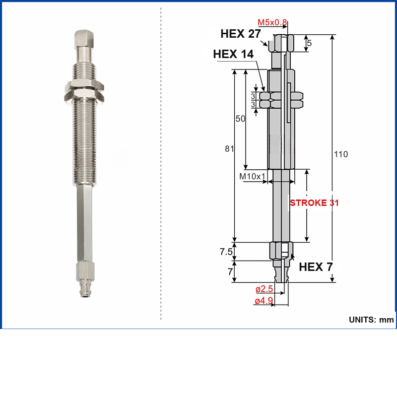 A-PT1-K30-B5-A10 non-rotary mini vacuum cup mount with dimensional drawing