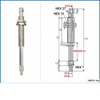 A-PT1-K30-B5-A10 non-rotary mini vacuum cup mount with dimensional drawing