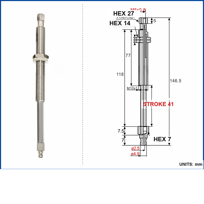 A-PT1-K40-B5-A10 non-rotary mini vacuum cup mount with dimensional drawing