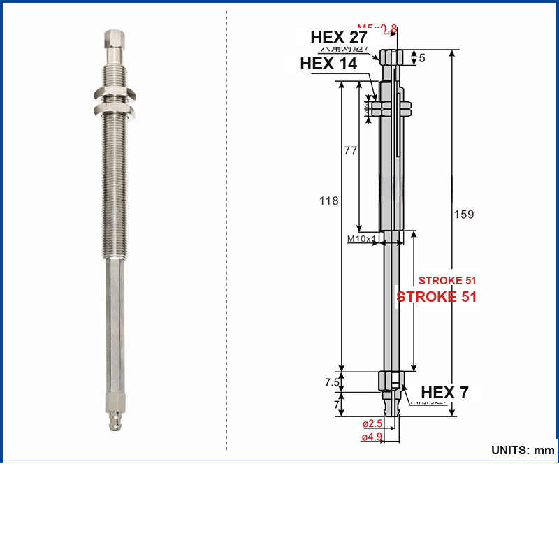 A-PT1-K50-B5-A10 non-rotary mini vacuum cup mount with dimensional drawing