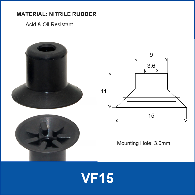 VF15 Black Nitrile Rubber vacuum suction cup or fitting