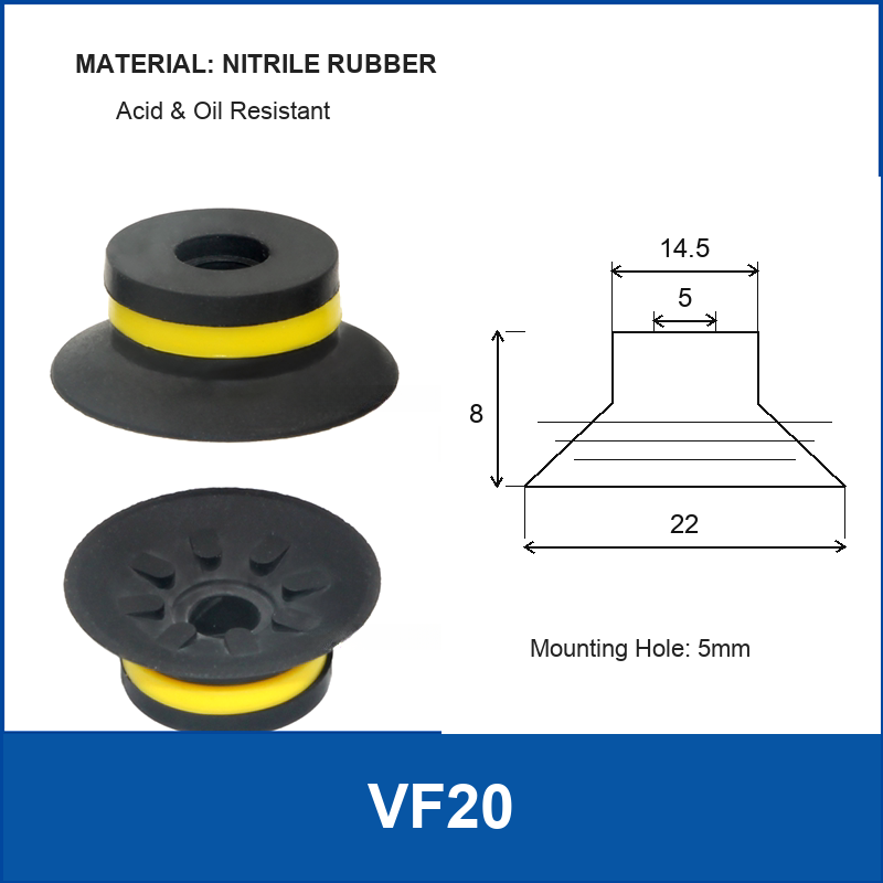 VF20 Black Nitrile Rubber vacuum suction cup or fitting
